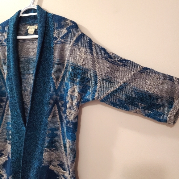 Lucky Brand - Aztec Knit Open Front Longline Cardigan - Size M - Picture 4 of 10